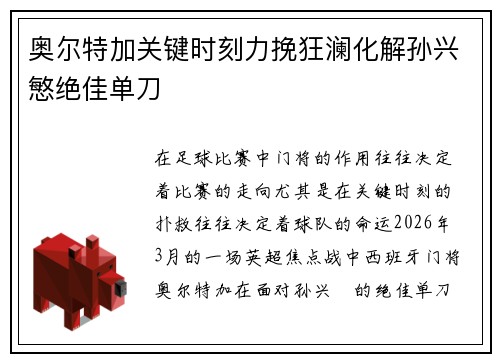 奥尔特加关键时刻力挽狂澜化解孙兴慜绝佳单刀